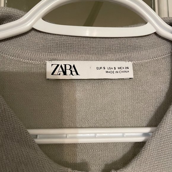 Zara Soft Green Grey Oversized Lightweight Polo Knit Sweater Pocket-Size Small - Picture 4 of 5